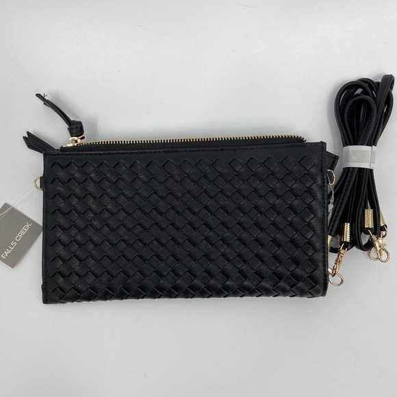 New Falls Creek Woven Crossbody Small Handbag Zip Top Credit Card Slots Black - Picture 7 of 10